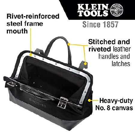 【並行輸入品】 Heavy Duty Black Canvas Tool Bag, Tool Tote, Multi-Purpose Bag with Wide Hinged Opening and Leather Handles, 12-Inch Klein Toolsの画像