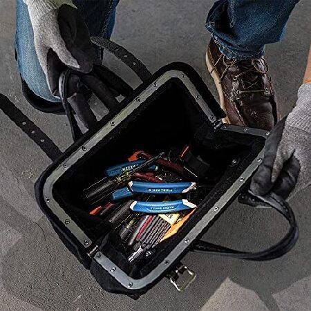 【並行輸入品】 Heavy Duty Black Canvas Tool Bag, Tool Tote, Multi-Purpose Bag with Wide Hinged Opening and Leather Handles, 12-Inch Klein Toolsの画像