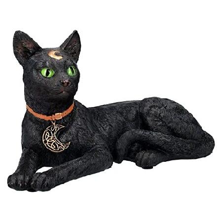 【並行輸入品】 Pacific Giftware リアルな黒猫 寝そべり彫刻 三日月とウィッカチャーム付き 高さ7インチ_1