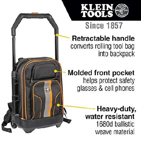 激安販促品 Klein Tools 55604 Rolling Tool Backpack， Tool Bag with 28 Pockets， Heavy Duty Retractable Handle， Large Tool Storage Interior， 3-Inch Wheels