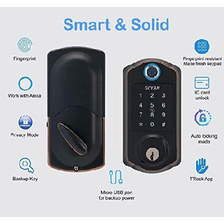 【並行輸入品】 スマートデッドボルトロック SCYAN D7 指紋付きデッドボルト タッチスクリーンキーパッド付き キーレスエントリードアロック 自動ロック 自宅用_1