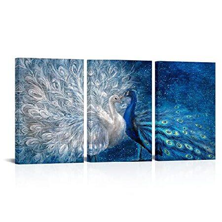 並行輸入品】 OuElegent 孔雀 キャンバス ウォールアート 青と白