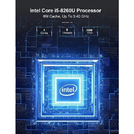【並行輸入品】 Baieyu Mini PC Fanless， 8GB RAM 256GB SSD Mini Computer， Core i5 8260U Windows 11 Pro Industrial PC， Support 2.5-Inch SSD/HDD， 2 HD，_1