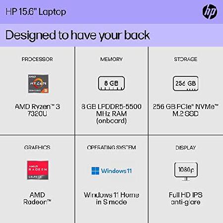 【並行輸入品】 HP 15 Laptop, FHD Display, AMD Ryzen 3 7320U, 8 GB RAM, 256 GB SSD, AMD Radeon Graphics, Windows 11 Home in S Mode, 15-fc0010nrの画像