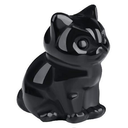並行輸入品】 QINJIEJIE 黒曜石 猫 装飾 像 彫刻石 置物 癒し
