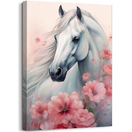 並行輸入品】 GLOKAKA 白馬 キャンバス ウォールアート 水彩画 馬と