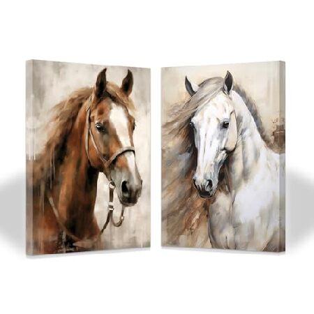 並行輸入品】 ZXHYWYM 2ピース 馬の壁アート 白馬の絵 茶色の馬の絵