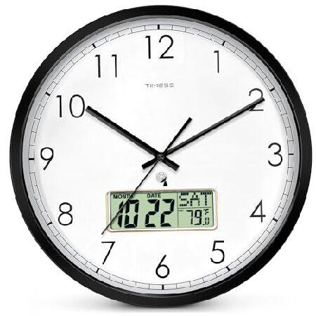 【並行輸入品】 TIMESS アトミックアナログ壁掛け時計、WWVB 自己設定電池式 14インチ 大きな文字盤 カチカチ音がしない 静音 読みやすい＆ LCDディスプレイ付き | ブランド登録なし