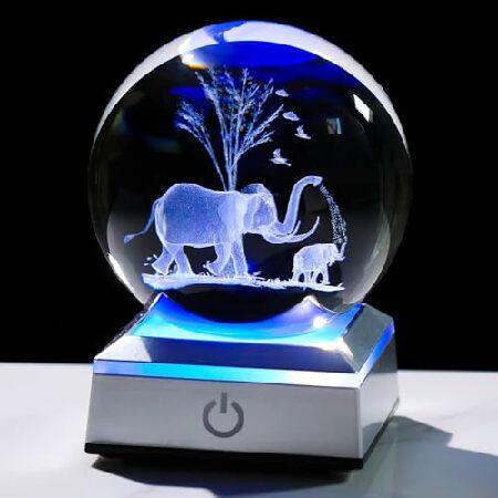 並行輸入品】 Movdyka 3D クリスタルボール 象の置物 装飾 ガラス 象