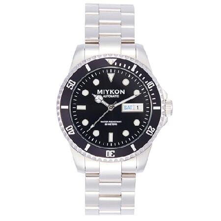 【並行輸入品】 Miykon メンズダイバースタイルソリッドステンレススチール自動腕時計, シルバーブレスレット、ブラックの文字盤。, 41mm, モダン