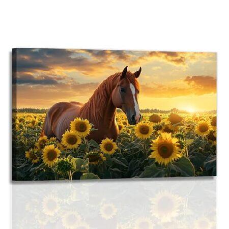 並行輸入品】 OAAPITI 馬 キャンバス ウォールアート 抽象 ひまわり