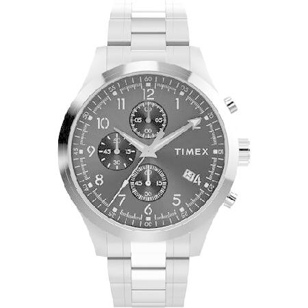 【並行輸入品】 Timex メンズ ドレス クロノグラフ 43mm 腕時計 - シルバートーンブレスレット ブラックダイヤル シルバートーンケース, シルバー