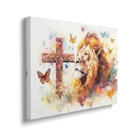 並行輸入品】 ライオン キャンバス ウォールアート キリスト教絵画
