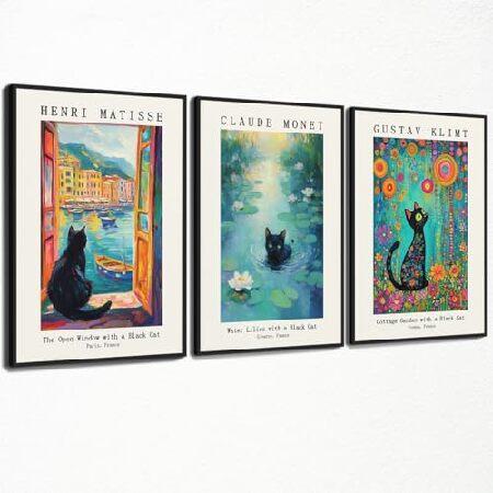 並行輸入品】 猫キャンバスウォールアート、3ピース 有名な油絵の黒猫