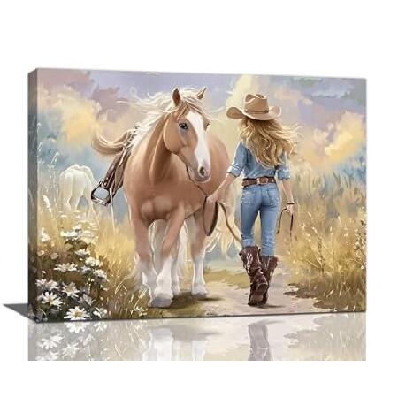 並行輸入品】 Zyphren カウガール 馬 ウォールアート 西洋の馬の絵