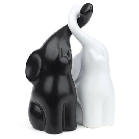 並行輸入品】 LAIDANLA 黒と白の象、モダンなセラミック彫刻愛情のペア