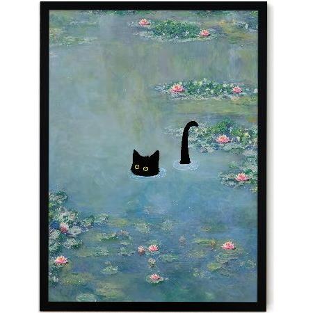 並行輸入品】 ファンタジーアーティスト モネ 睡蓮 猫 ウォールアート