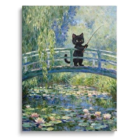 並行輸入品】 TimAsh フレーム付きモネ 睡蓮 猫 ウォールアート