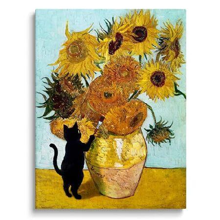 k*h様 黒猫 ゴッホ ひまわり アクリル画 模写 手描き 猫の絵 絵画 並行輸入品】 TimAsh ゴッホ ひまわり 猫 ウォールアート 黒猫 絵画