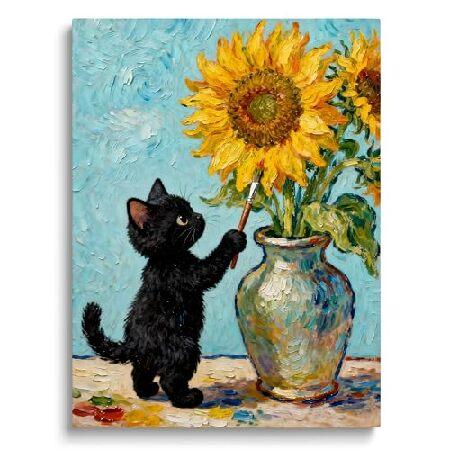 並行輸入品】 TimAsh ゴッホ ひまわり 猫 ウォールアート 黒猫 絵画