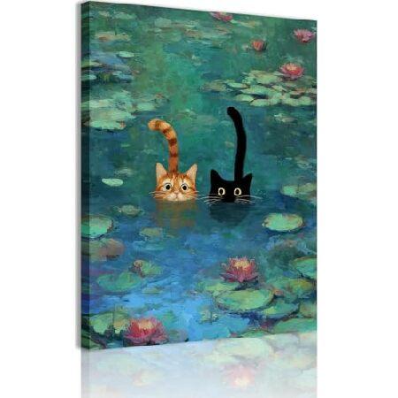 並行輸入品】 おもしろ猫キャンバスウォールアート モネ 印象派 睡蓮