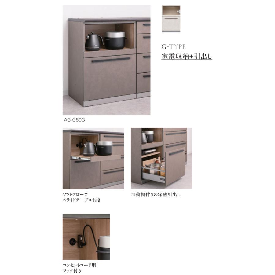 綾野製作所 AGシリーズ 食器棚 キッチンボード 下台 家電収納+引出し 