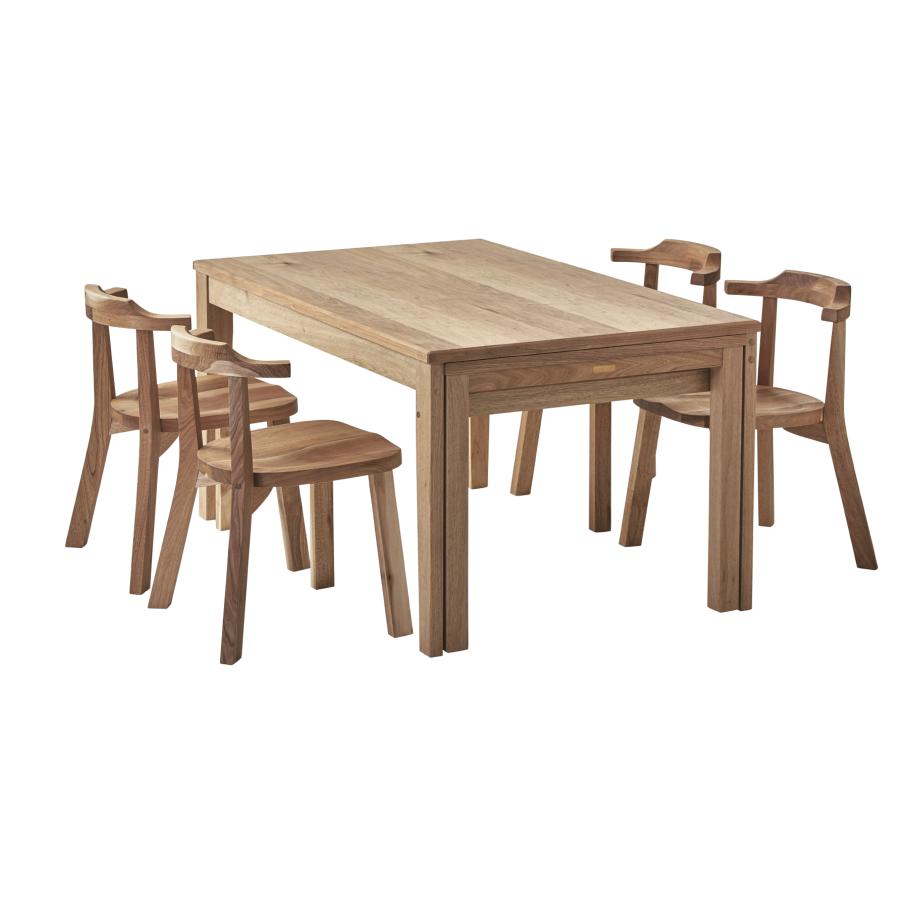 Aki あき エクステンションテーブル＆チェア 5点セット 天然木 国産材 くるみ 国産 伸長 110cm 120cm 130cm 椅子 4脚 自然塗料 一部地域開梱設置無料の画像