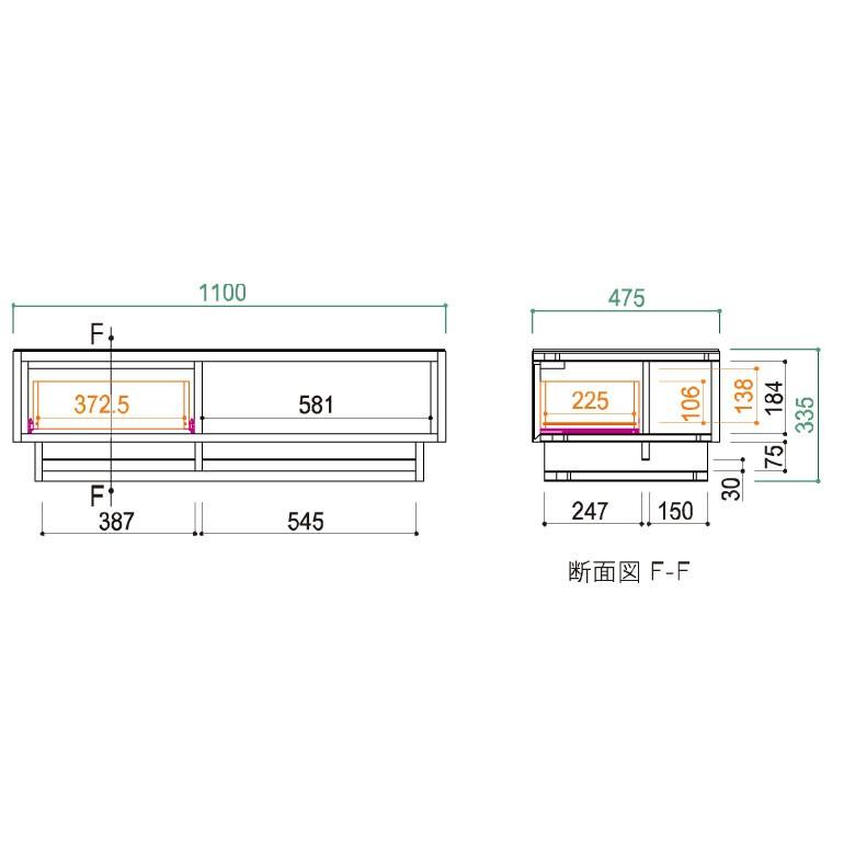 モーブル TOWN タウン 110 リビングテーブル ローテーブル 収納 引出 ガラステーブル 幅110 奥行48 高さ33 ホワイト ブラック 国産 日本製 完成品 | Meuble | 02