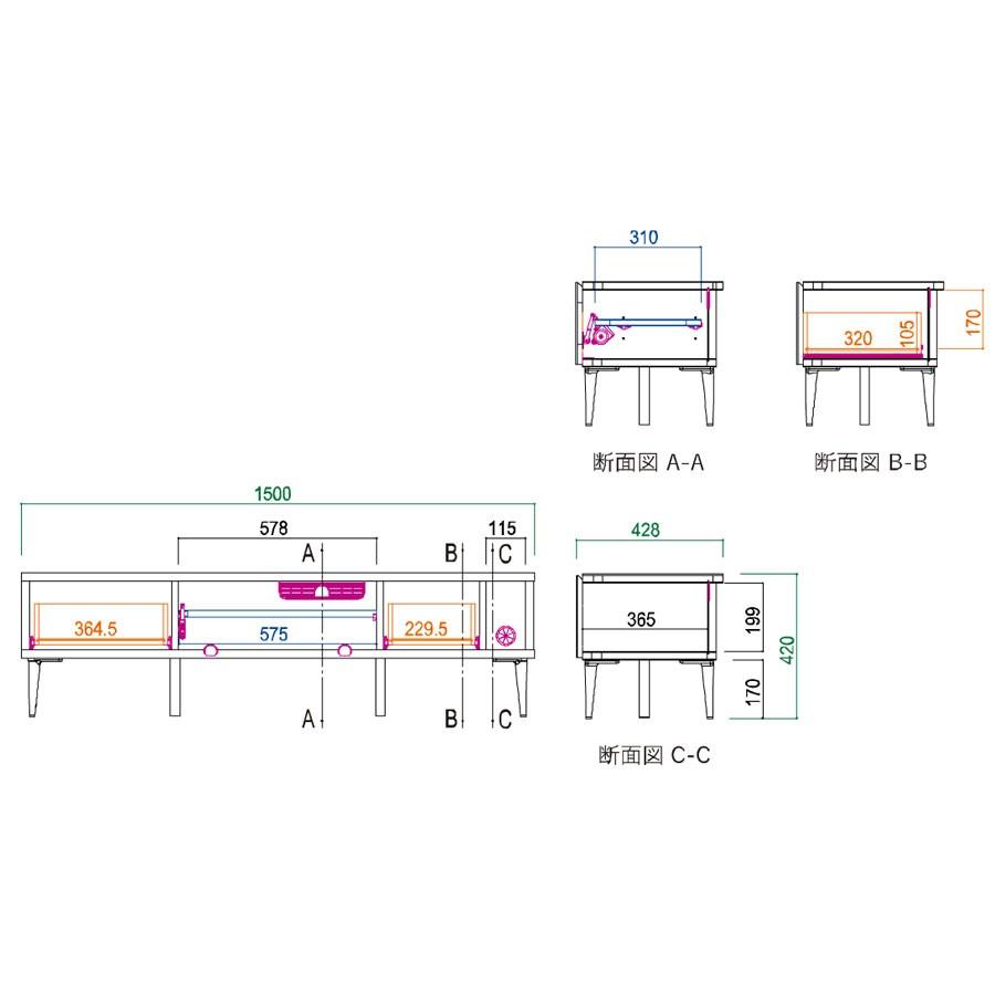 モーブル TOWN タウン 150 AV ローボード テレビ台 TV リビング 収納 幅150cm 奥行43cm 高さ42cm ホワイト ブラック 完成品 国産 日本製 壁掛け対応 | Meuble | 02