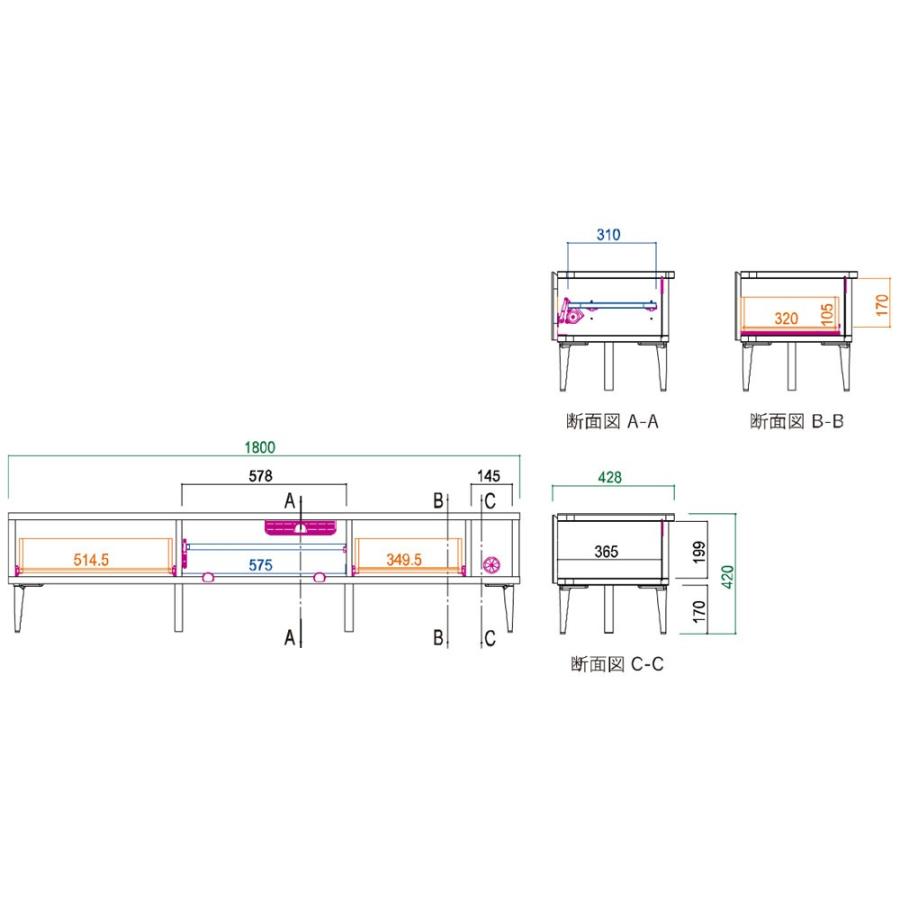 モーブル TOWN タウン 180 AV ローボード テレビ台 TV リビング 収納 幅180cm 奥行43cm 高さ42cm ホワイト ブラック 完成品 国産 日本製 壁掛け対応 | Meuble | 02