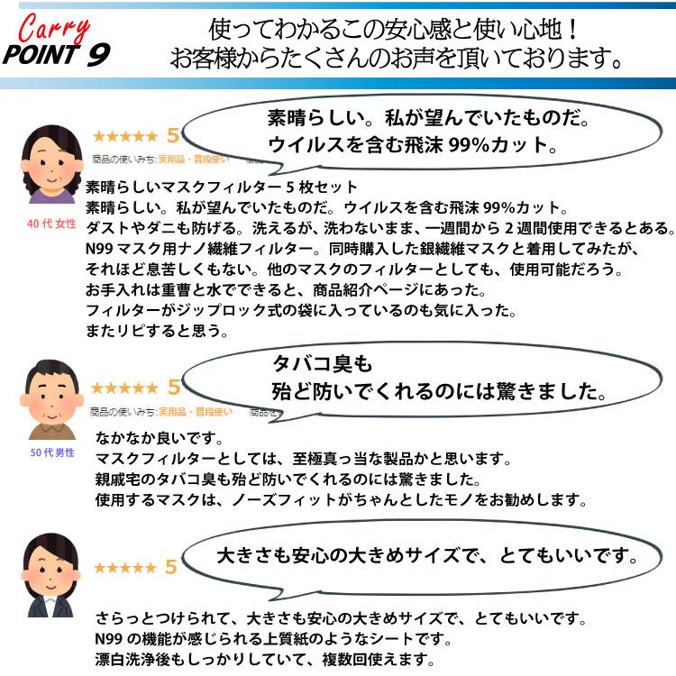 【CARRY N99 マスク 用 ナノ繊維フィルター 】 洗える マスク フィルター 大きい 花粉 PM2.5 ウイルス飛沫 99%カット 不織布 PTFE膜 大人用 子供用 サイズ調節 |  | 11