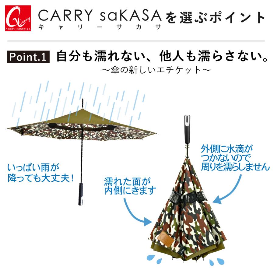 逆さ傘 CARRY saKASA キャリーサカサ カモフラモデル 濡れない傘 逆折り式傘 傘 おしゃれ 晴雨兼用 メンズ レディース｜interbb｜08