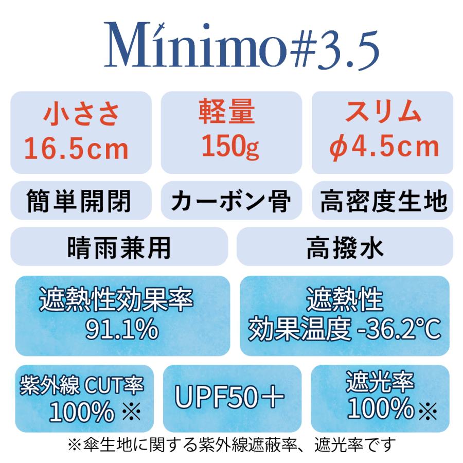 超ミニ 折りたたみ 完全遮光 日傘 【Minimo#3.5】 コンパクト 折り畳み傘  晴雨兼用 16.5cm 軽量150g 遮熱 体感-7℃ UPF50+ UVカット 小さい 超撥水 【ギフト】 | Minimo | 09