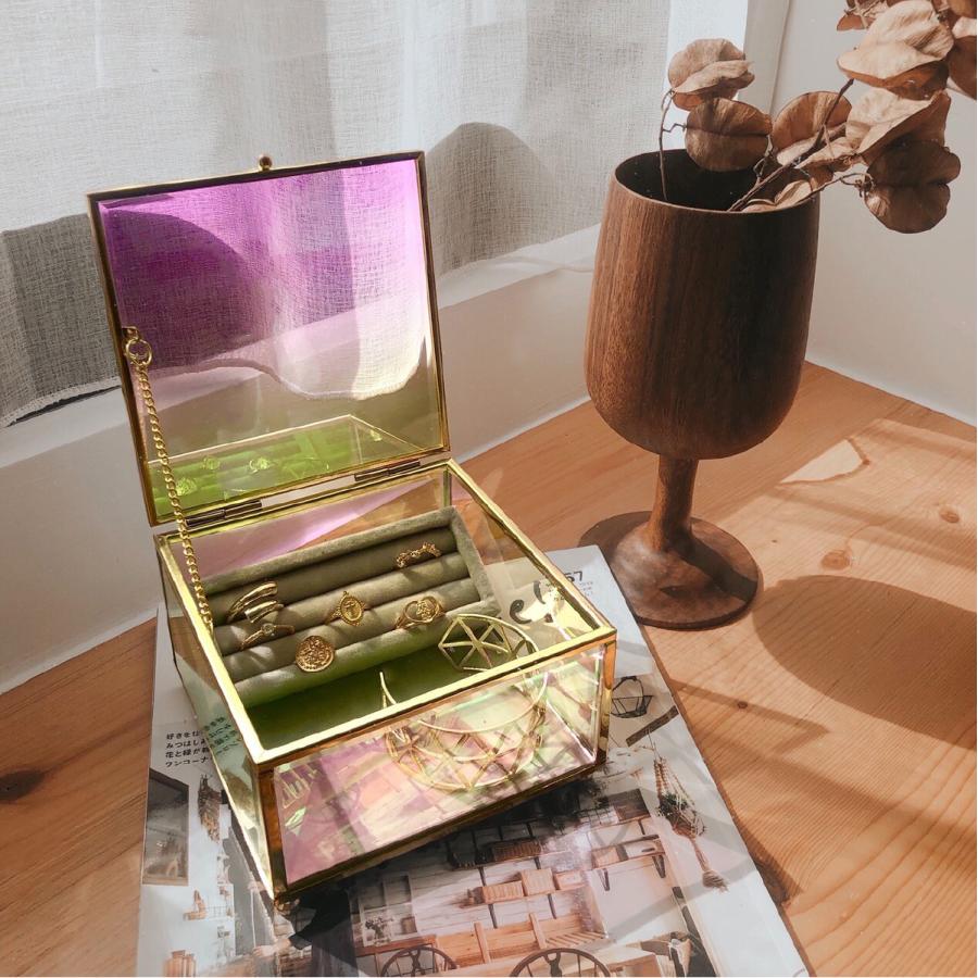Moosy Life オーロラガラス ゴールド ミラー ジュエリーボックス スクエア 13×14×8cm Aurora AB61 |  | 08
