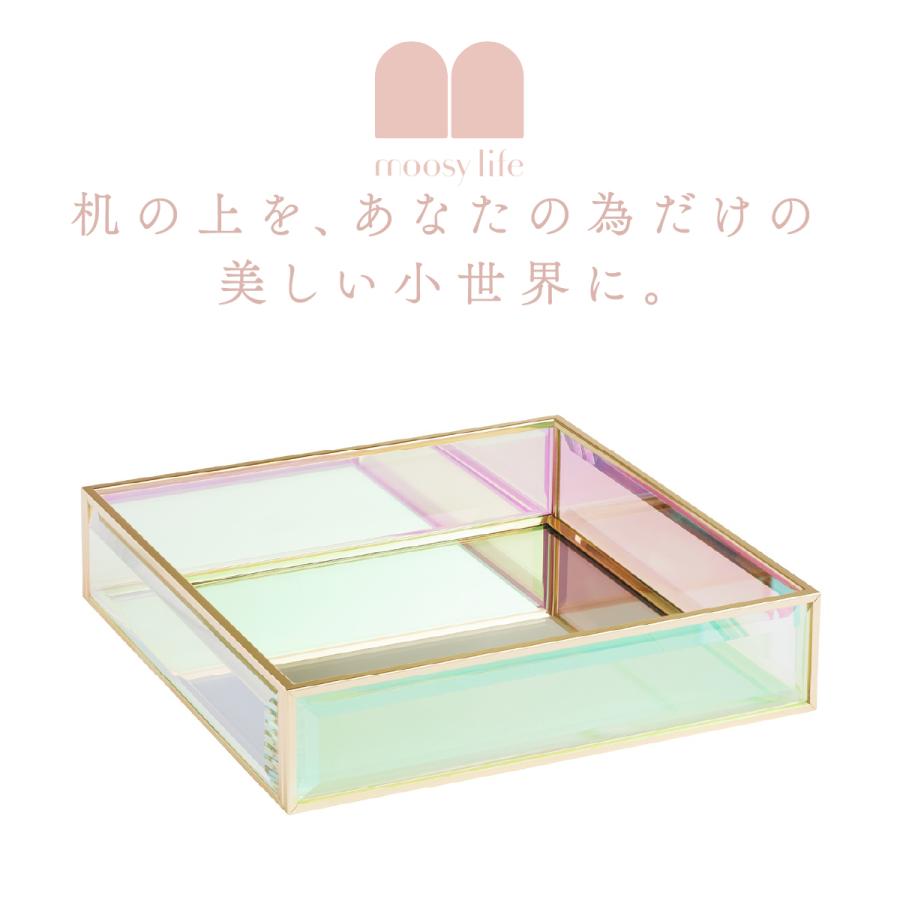 Moosy Life オーロラガラス ゴールド ミラー ジュエリートレイ 18x18x4cm AB66 ジュエリーケース ジュエリーボックス アクセサリーケース アクセサリーボックス |  | 01