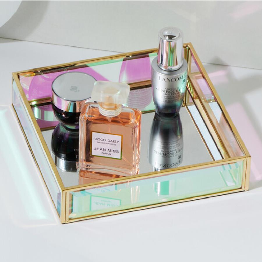 Moosy Life オーロラガラス ゴールド ミラー ジュエリートレイ 18x18x4cm AB66 ジュエリーケース ジュエリーボックス アクセサリーケース アクセサリーボックス |  | 02