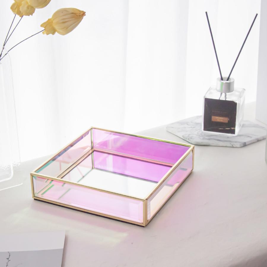 Moosy Life オーロラガラス ゴールド ミラー ジュエリートレイ 18x18x4cm AB66 ジュエリーケース ジュエリーボックス アクセサリーケース アクセサリーボックス |  | 03