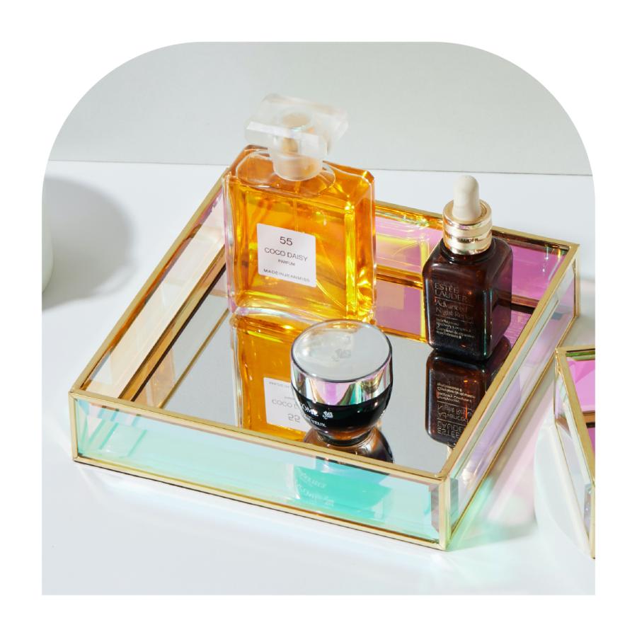 Moosy Life オーロラガラス ゴールド ミラー ジュエリートレイ 18x18x4cm AB66 ジュエリーケース ジュエリーボックス アクセサリーケース アクセサリーボックス |  | 08