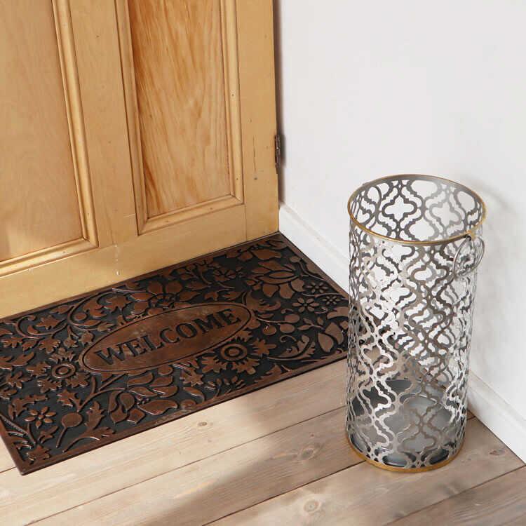 傘立て 傘たて アンブレラスタンド シルバー おしゃれ モダン アイアン 玄関 収納 取っ手 トレー付 完成品 丸 アンティーク調 頑丈 インテリア |  | 02