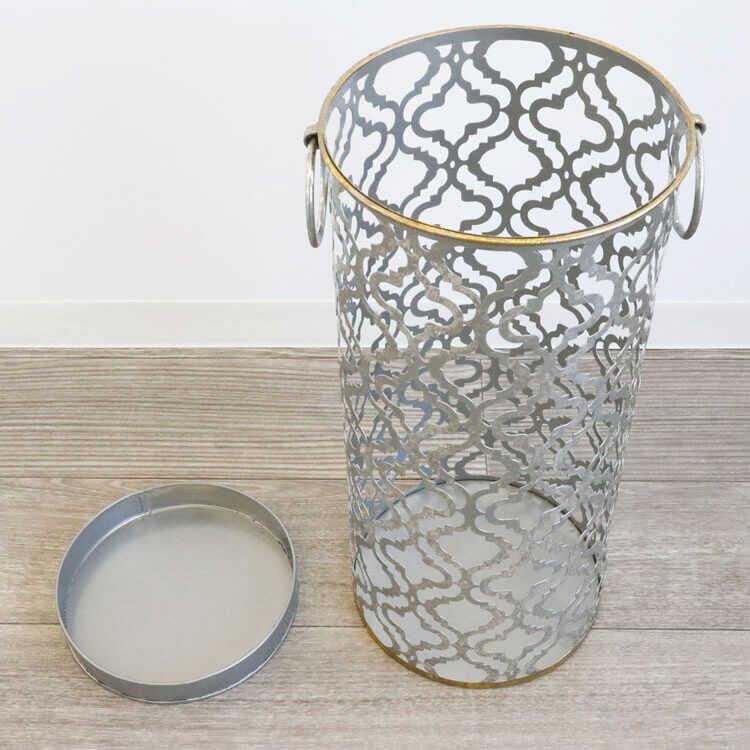 傘立て 傘たて アンブレラスタンド シルバー おしゃれ モダン アイアン 玄関 収納 取っ手 トレー付 完成品 丸 アンティーク調 頑丈 インテリア |  | 08