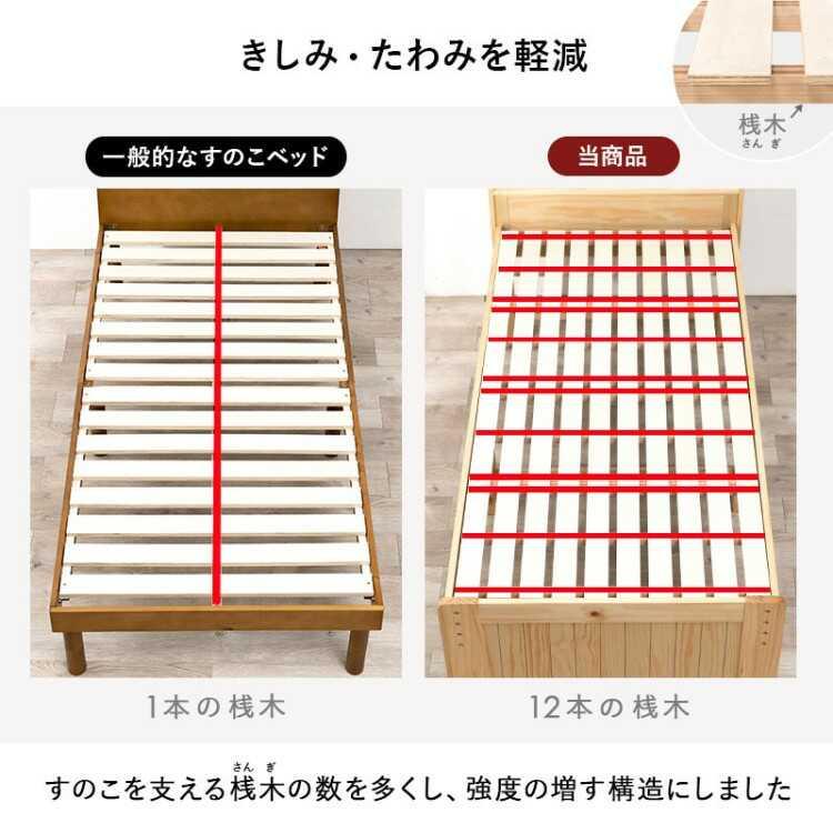ベッド セミダブル ベッドフレーム ロング すのこベッド コンセント付 高さ調節 宮付き 頑丈 おしゃれ 北欧 木製 天然木 ライトブラウン セミダブルベッド |  | 05