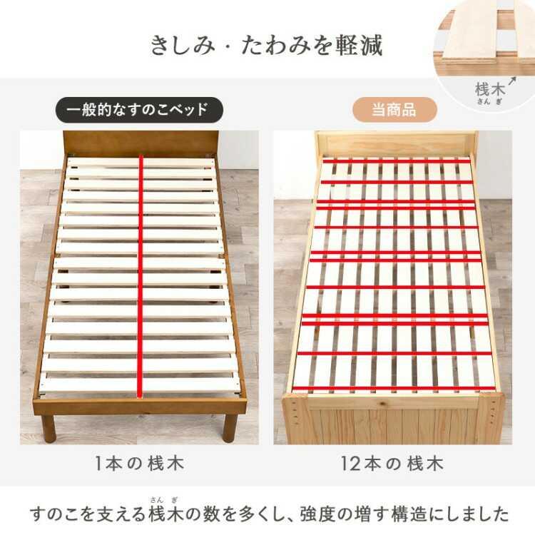 ベッド ベッドフレーム シングル 収納 脚長 おしゃれ 白 天然木 すのこ