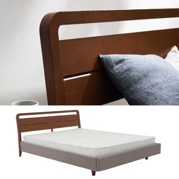 ベッドフレーム ダブル ベッド お洒落 北欧 モダン 天然木 高級 アッシュ材 モカブラウン グレー 木製 布 シック 上品 木目 ダブル