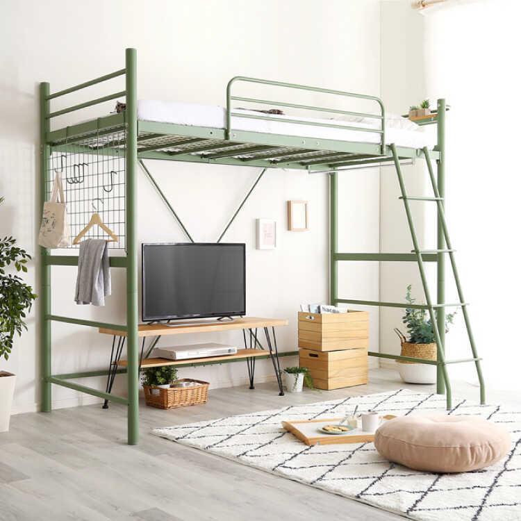 世田谷区引取限定-ロフトベッド モスグリーン 210x103x176.5cm ロフトベッド 子ども用ベッド ハイタイプ 緑 グリーン みどり 高さ調節