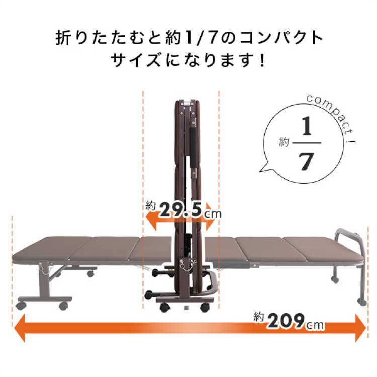 ベッド シングルベッド 折りたたみベッド 高反発 ウレタン パイプベッド キャスター付き ブラウン 一人暮らし 単身赴任 コンパクト スリム シンプル｜interial｜08