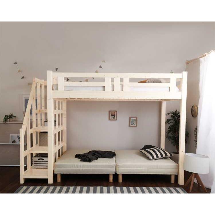 ロフトベッド 子どもベッド 階段 ハイタイプ 木製 すのこ ホワイト  白 こども用 大人用 フレームのみ 組立オプション 収納付き シンプル 頑丈 |  | 13