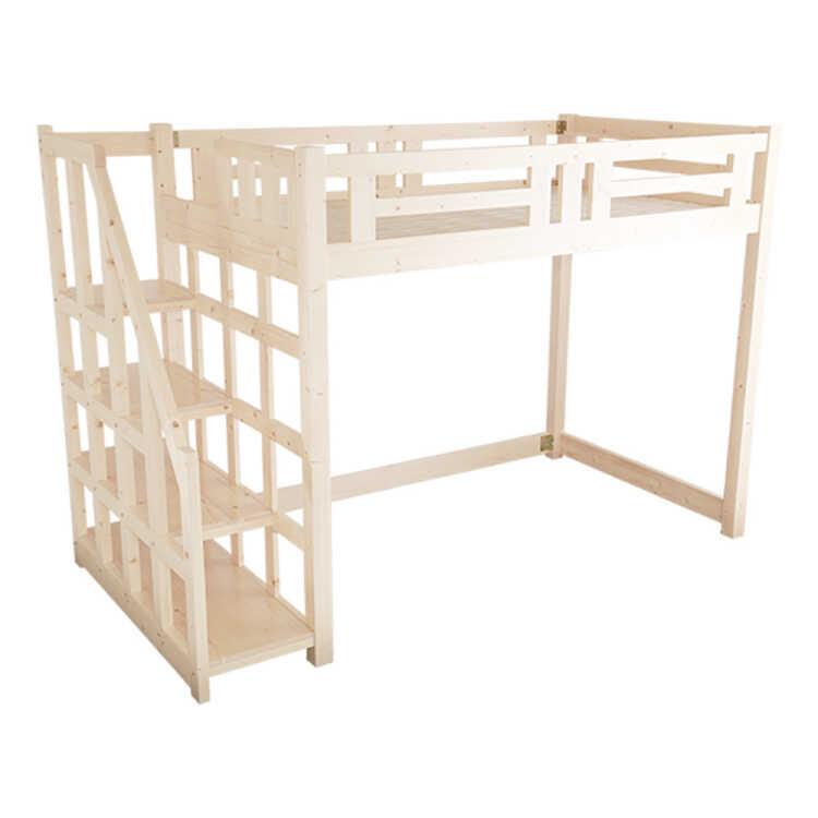 ロフトベッド 子どもベッド 階段 ハイタイプ 木製 すのこ ホワイト  白 こども用 大人用 フレームのみ 組立オプション 収納付き シンプル 頑丈 |  | 01