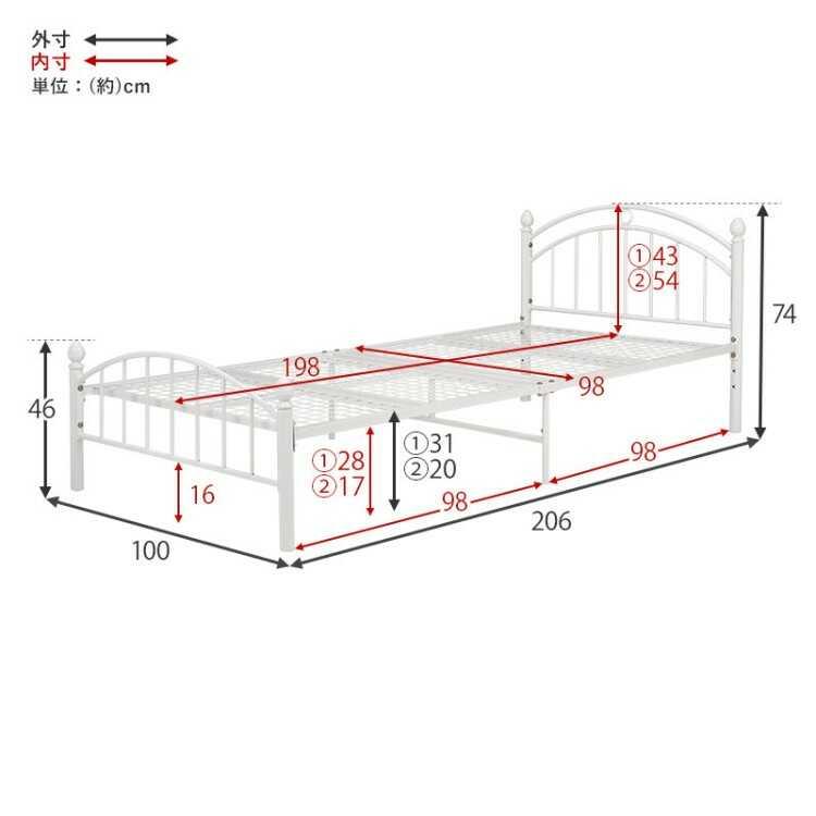 高さ2段階調節・白ホワイトのスチール製パイプベッド シングルサイズ マットレスが選べる ボンネルコイル ポケットコイル おしゃれ かわいい エレガント 家具 |  | 20
