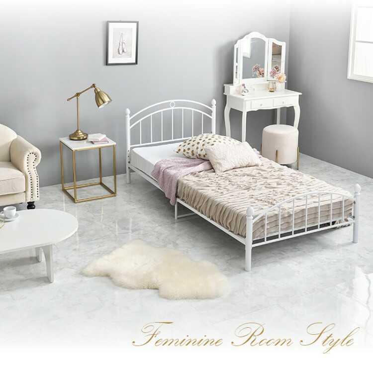 高さ2段階調節・白ホワイトのスチール製パイプベッド シングルサイズ マットレスが選べる ボンネルコイル ポケットコイル おしゃれ かわいい エレガント 家具 |  | 03