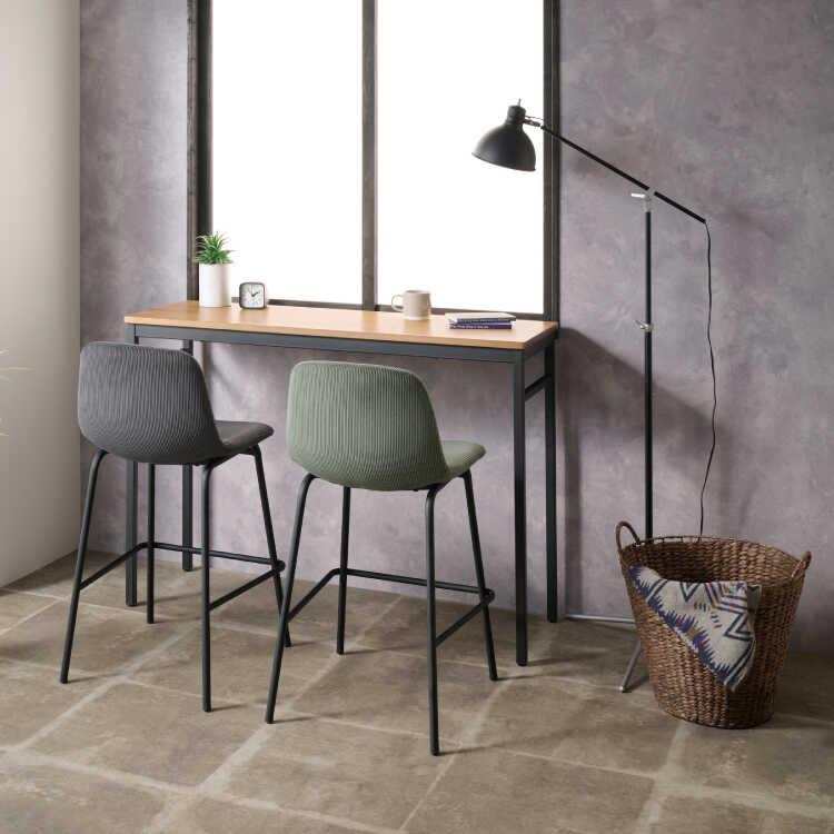 ハイチェア カウンターチェア 4本脚 布製 コーデュロイ グレー カーキ